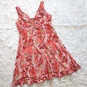 Y2K Raviya Pink Floral Tie Front V Neck Mini Dress